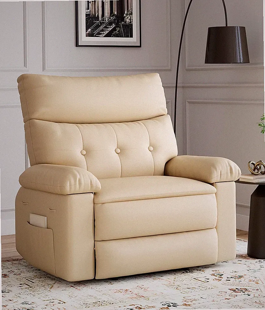 Breathable Leather Pushback Recliner Chair with Cup Holders and Side Pocket