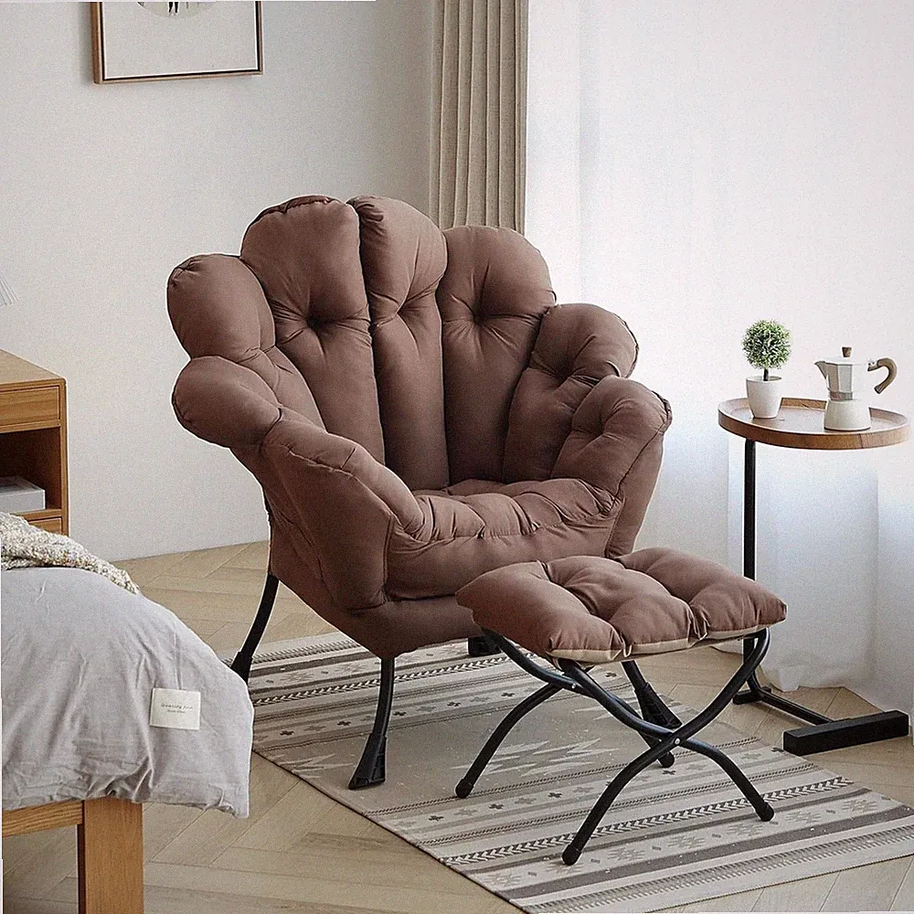 Modern Floral Lazy Chair with Ottoman, Oversized Armchair for Living Room