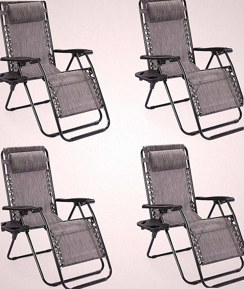 Set of 4 Zero Gravity Chairs with Cup Holders - Portable Outdoor Recliners