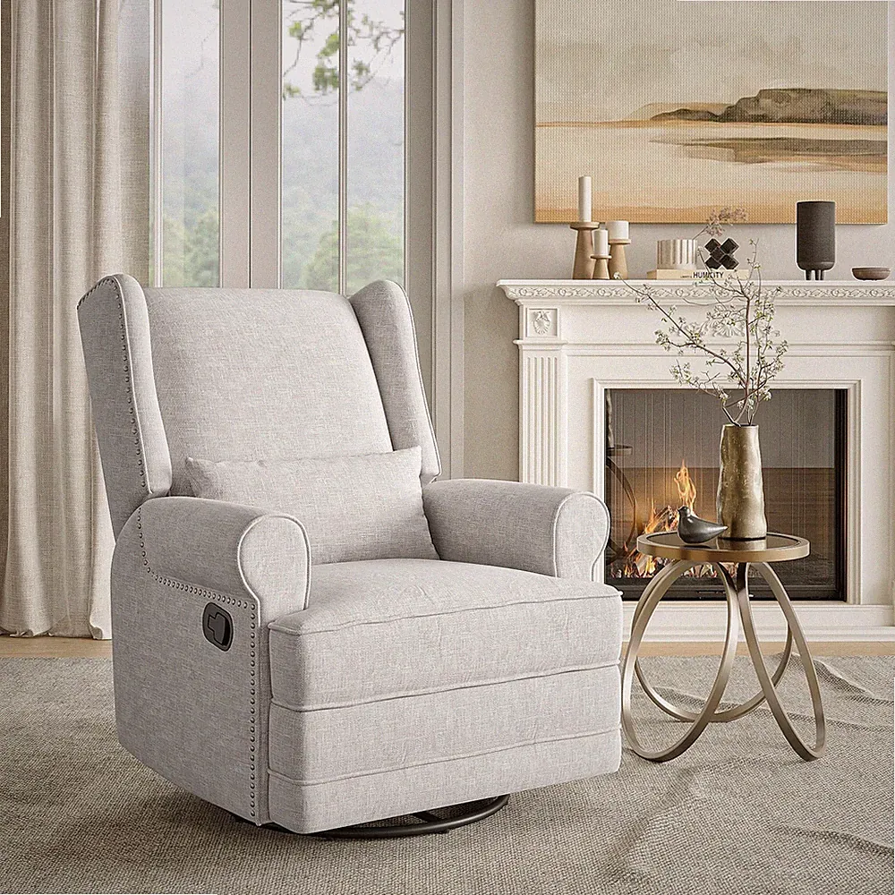 Swivel Recliner Chair, Comfy Glider Rocking Chairs with Lumbar Pillow and Footre